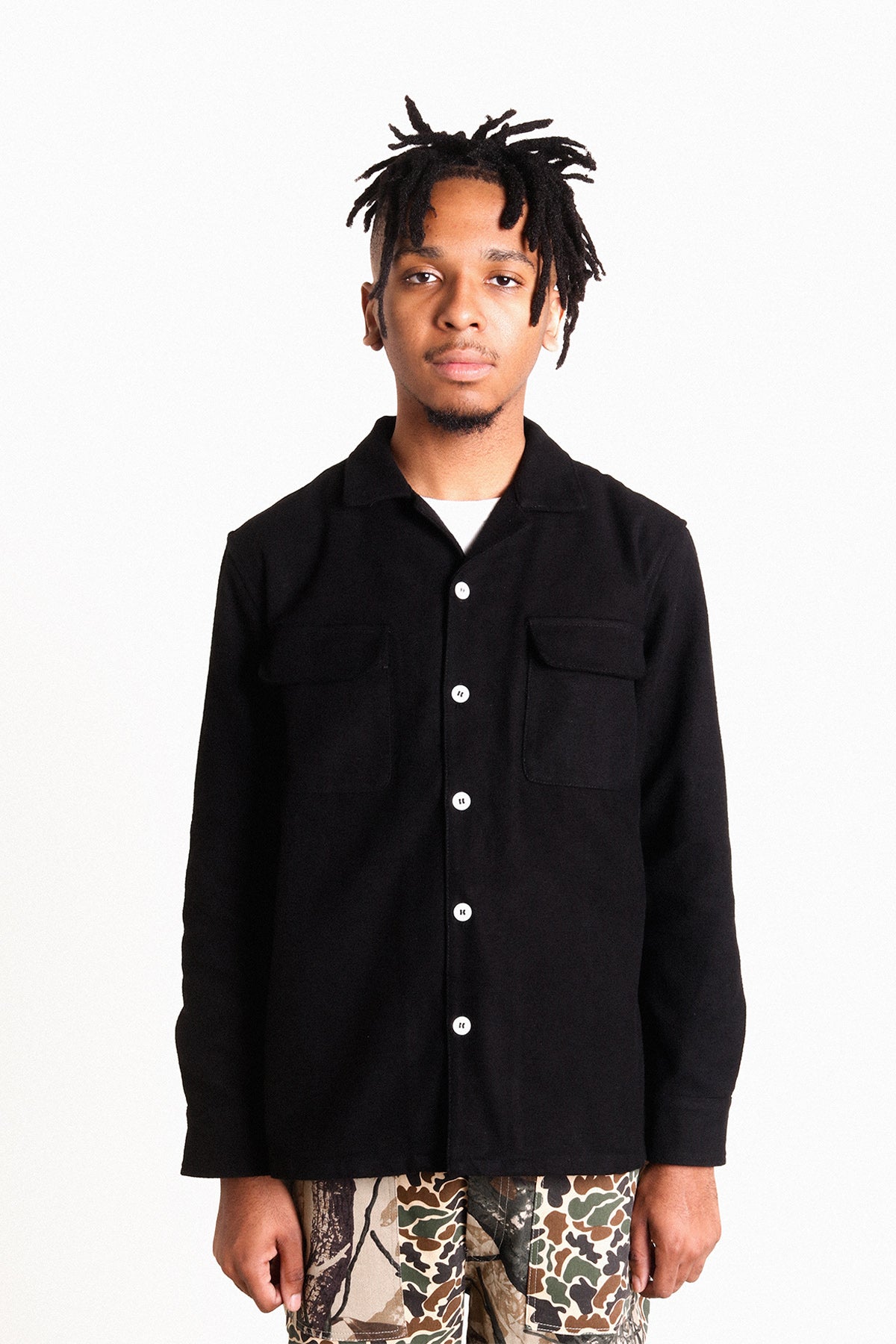 Brother Brother Black Brushed Camp Collar Shirt