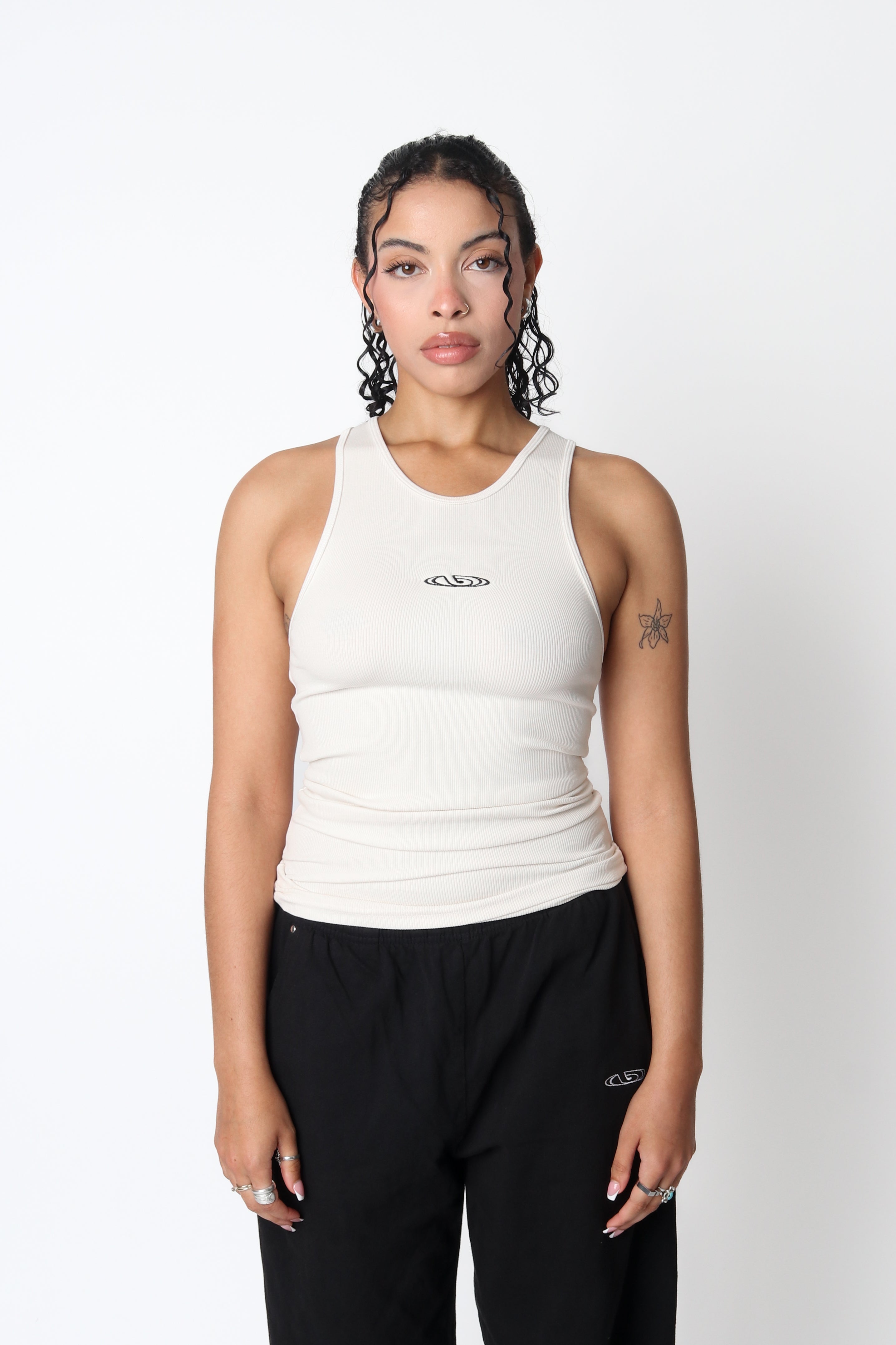 By.Everyone Shop Logo Cream Ribbed Tank Top