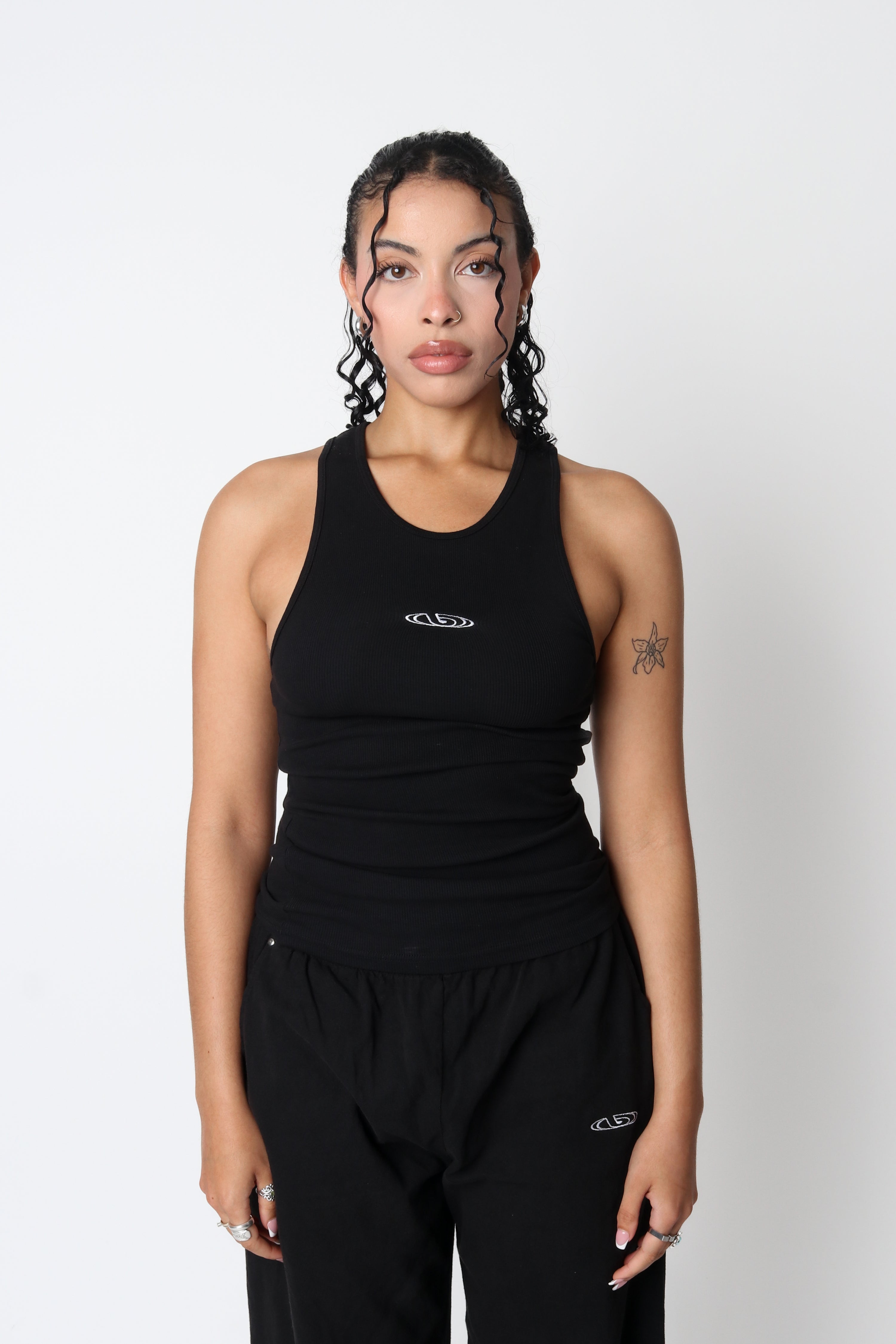 By.Everyone Shop Logo Black Ribbed Tank Top