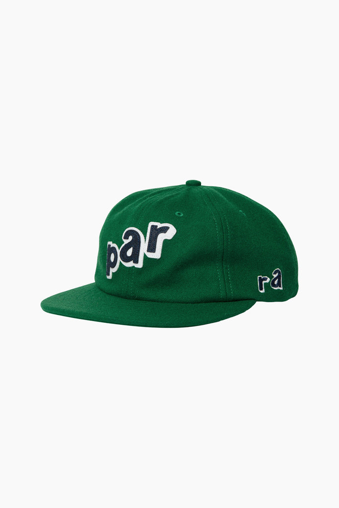 side view of the loudness parra hat in forest green