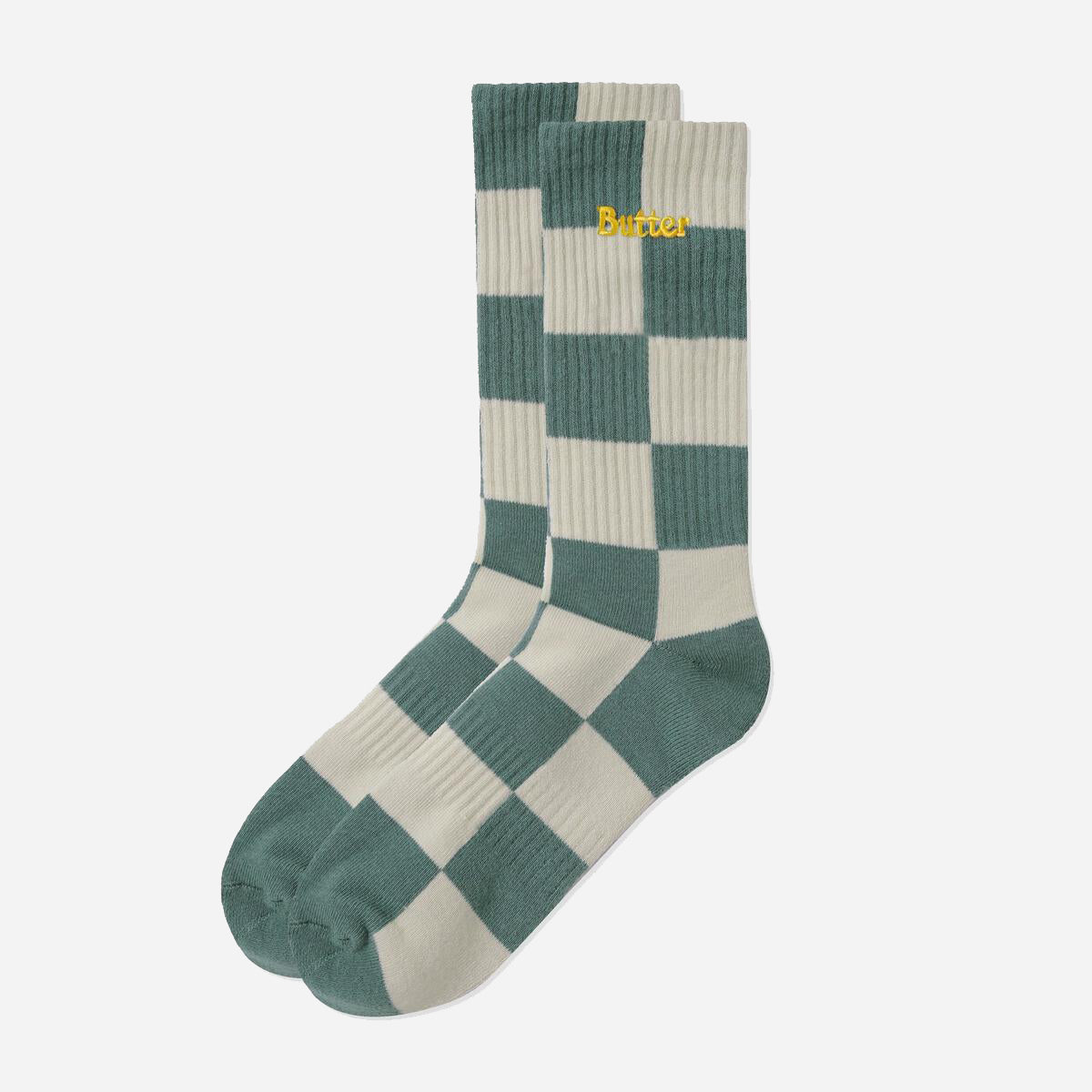 Checkered Socks Khaki / Washed Teal