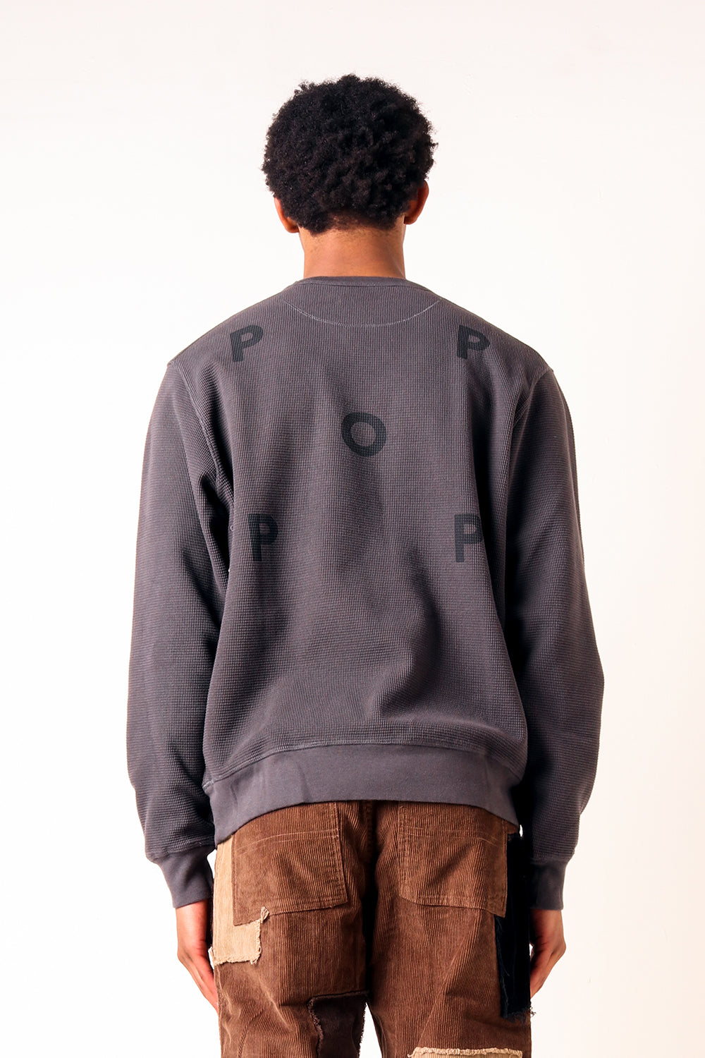 Pop Trading Company Pique Logo Long Sleeve Charcoal